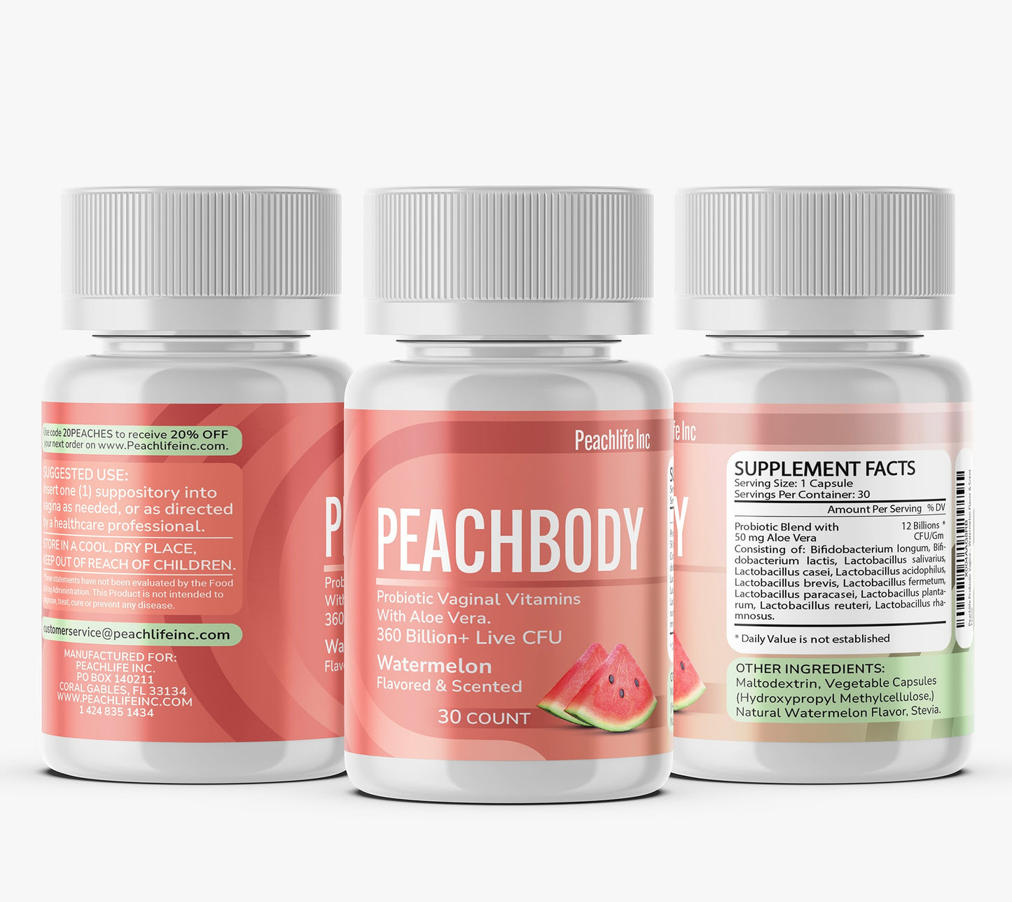 Peachlife Flavored & Scented Probiotic Suppositories with Aloe Vera - 11 Strains - Peachbody