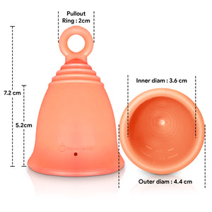 Peachlife Menstrual Cup with Ring Handle - Easy Removal - 12 Hour No Spill Pad and Tampon Alternative - Medical Grade Silicon