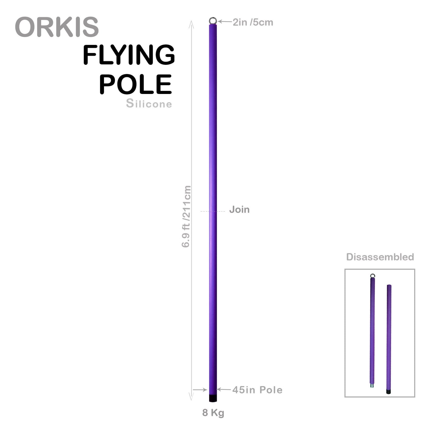 ORKIS Flying Pole USA - Silicone or Chrome X Pink Orange Black Purple Blue Chinese Fly Pole Dance Dancing - 2m or 3m Aerial Angel World 